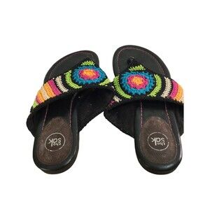 The Sak Black Sandals with Vibrant Crochet Accents